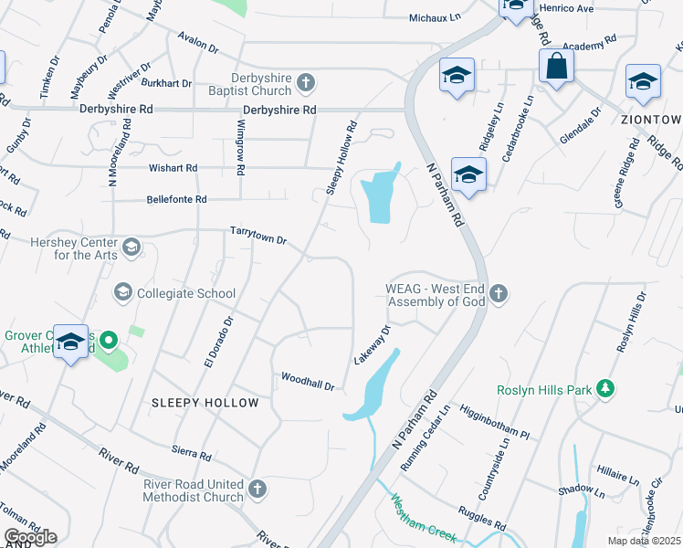 map of restaurants, bars, coffee shops, grocery stores, and more near 310 Tarrytown Drive in Richmond