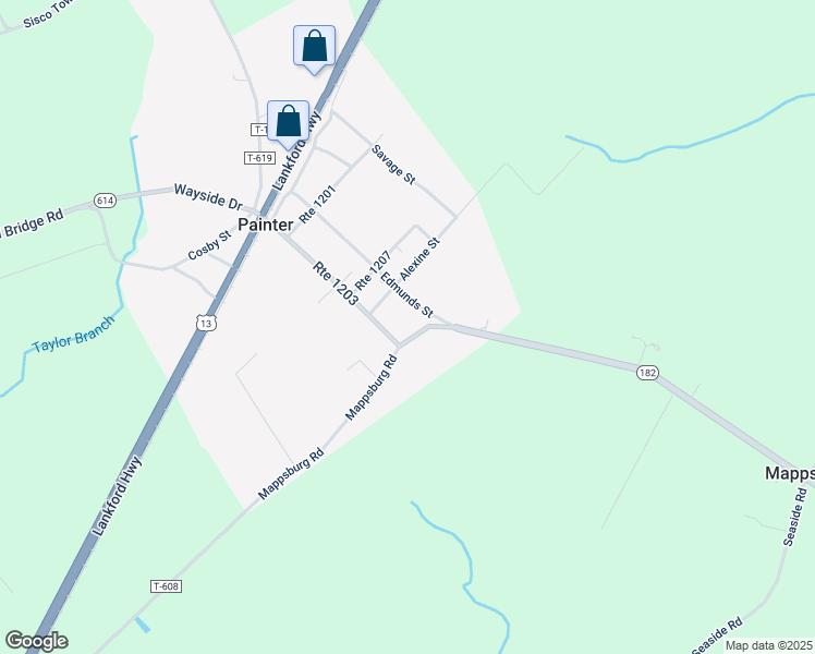 map of restaurants, bars, coffee shops, grocery stores, and more near 17558 Mappsburg Road in Painter