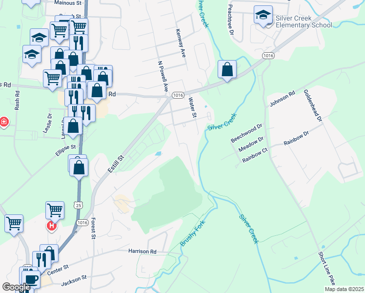 map of restaurants, bars, coffee shops, grocery stores, and more near 1009 Trevor Drive in Berea