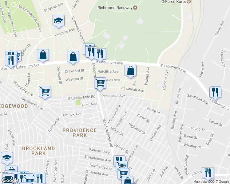map of restaurants, bars, coffee shops, grocery stores, and more near 3704 Patrick Avenue in Richmond