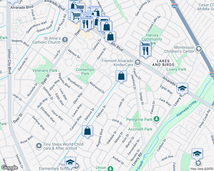 map of restaurants, bars, coffee shops, grocery stores, and more near 4316 Blondwood Court in Union City
