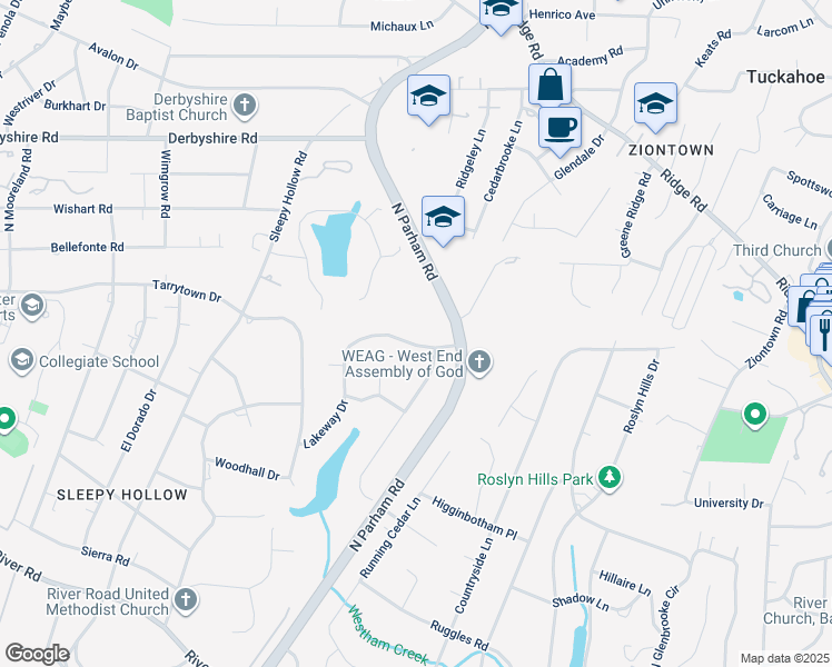 map of restaurants, bars, coffee shops, grocery stores, and more near 418 September Drive in Richmond