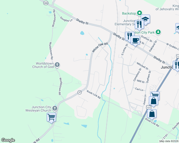 map of restaurants, bars, coffee shops, grocery stores, and more near 3430 White Oak Road in Junction City