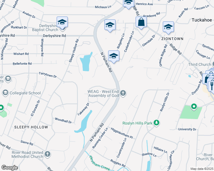 map of restaurants, bars, coffee shops, grocery stores, and more near 418 September Drive in Richmond