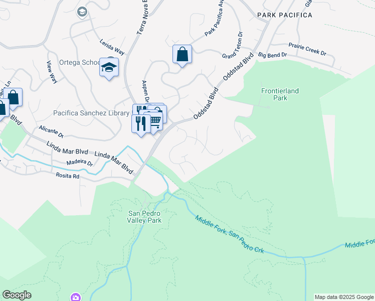 map of restaurants, bars, coffee shops, grocery stores, and more near 26 Judson Place in Pacifica
