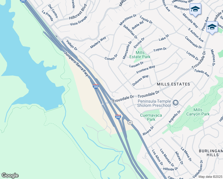map of restaurants, bars, coffee shops, grocery stores, and more near 1550 Frontera Way in Millbrae