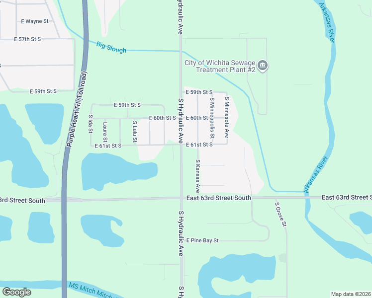 map of restaurants, bars, coffee shops, grocery stores, and more near 1715 East 61st Street South in Wichita