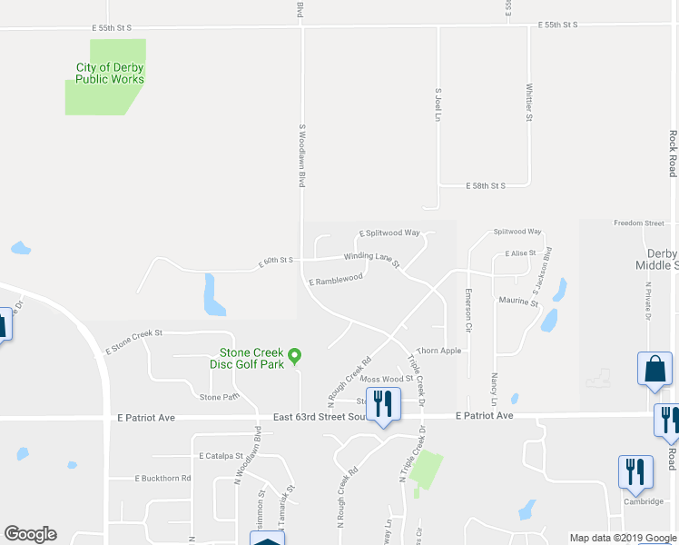 map of restaurants, bars, coffee shops, grocery stores, and more near 824 East Ramblewood in Derby