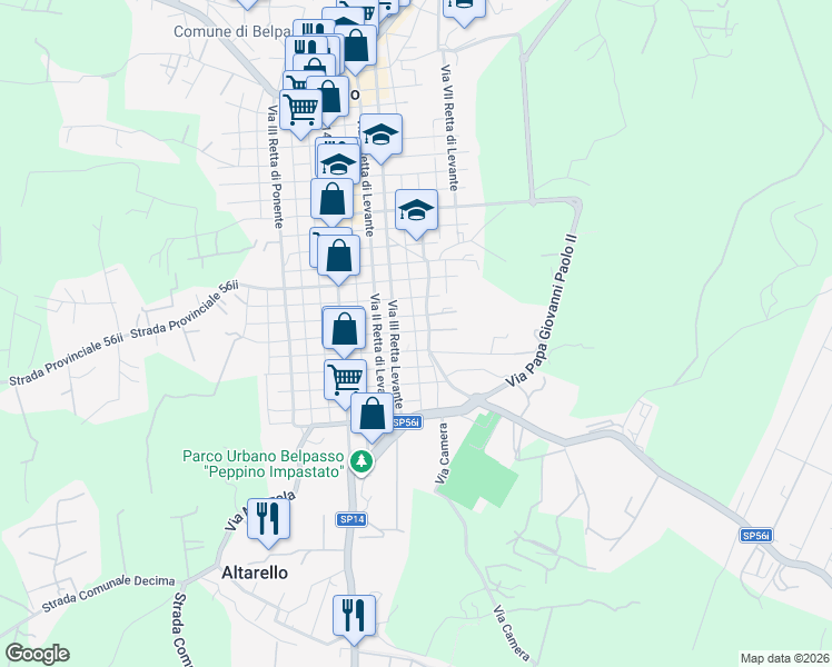 map of restaurants, bars, coffee shops, grocery stores, and more near 68 Via IV Retta Levante in Belpasso