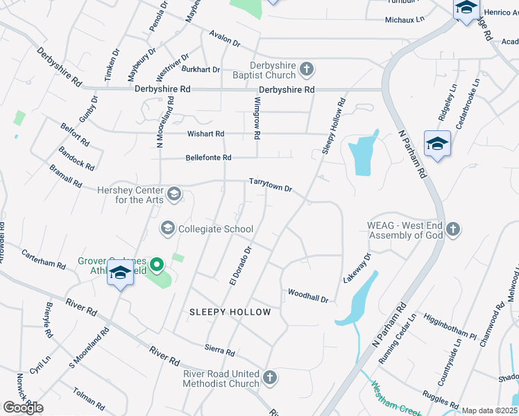 map of restaurants, bars, coffee shops, grocery stores, and more near 306 El Dorado Drive in Henrico
