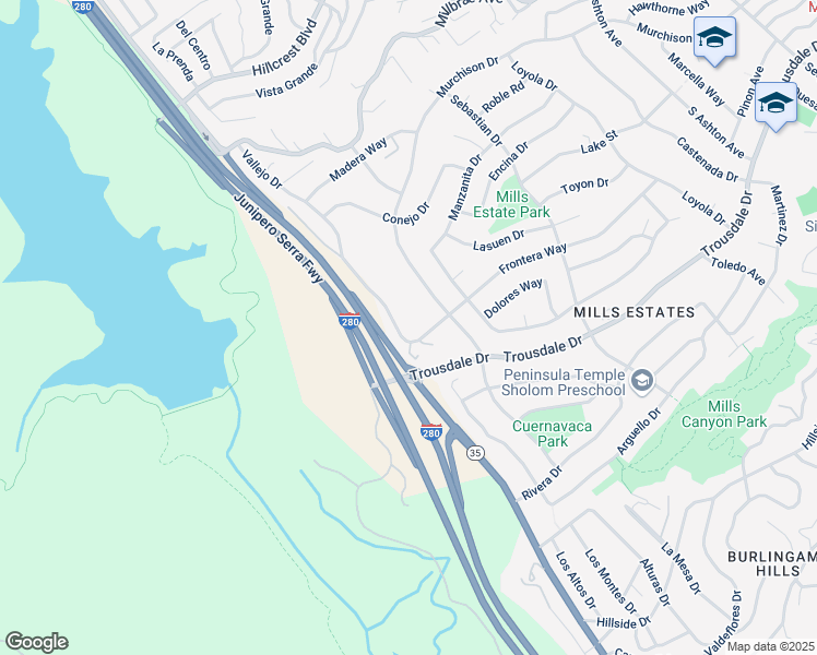 map of restaurants, bars, coffee shops, grocery stores, and more near 380 Vallejo Drive in Millbrae
