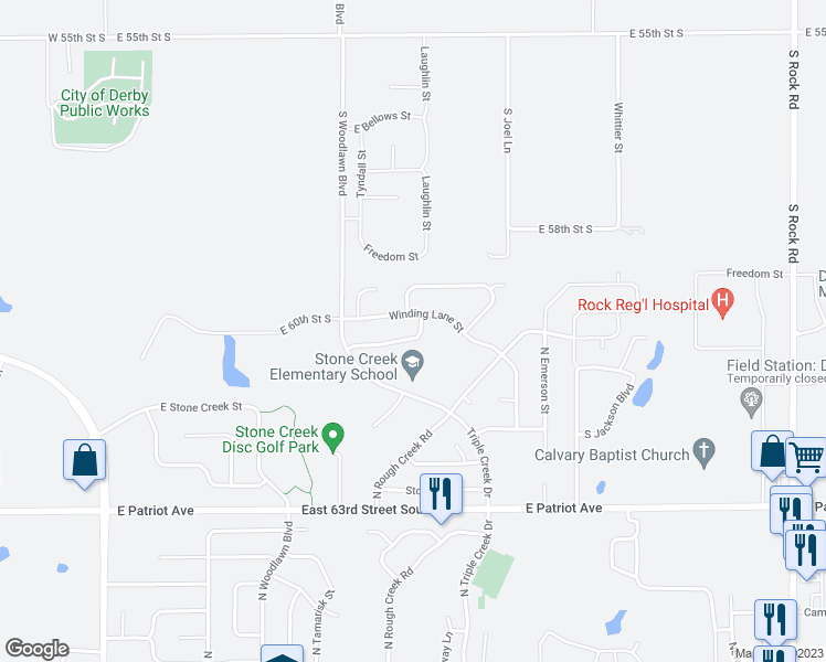 map of restaurants, bars, coffee shops, grocery stores, and more near 844 East Ramblewood in Derby