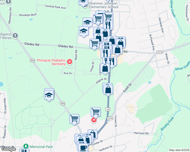 map of restaurants, bars, coffee shops, grocery stores, and more near 105 Kenton Avenue in Berea