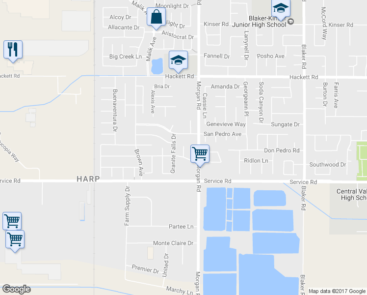 map of restaurants, bars, coffee shops, grocery stores, and more near 2850 Lexar Drive in Ceres