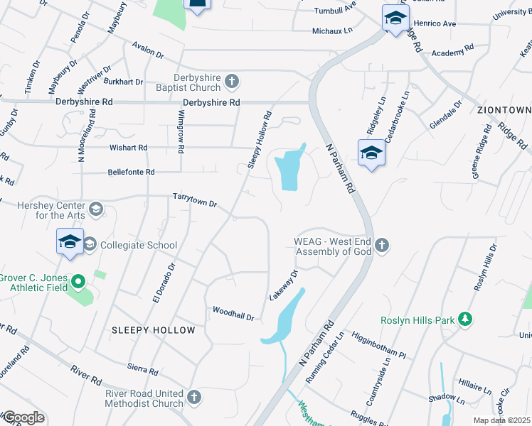 map of restaurants, bars, coffee shops, grocery stores, and more near 310 Tarrytown Drive in Richmond