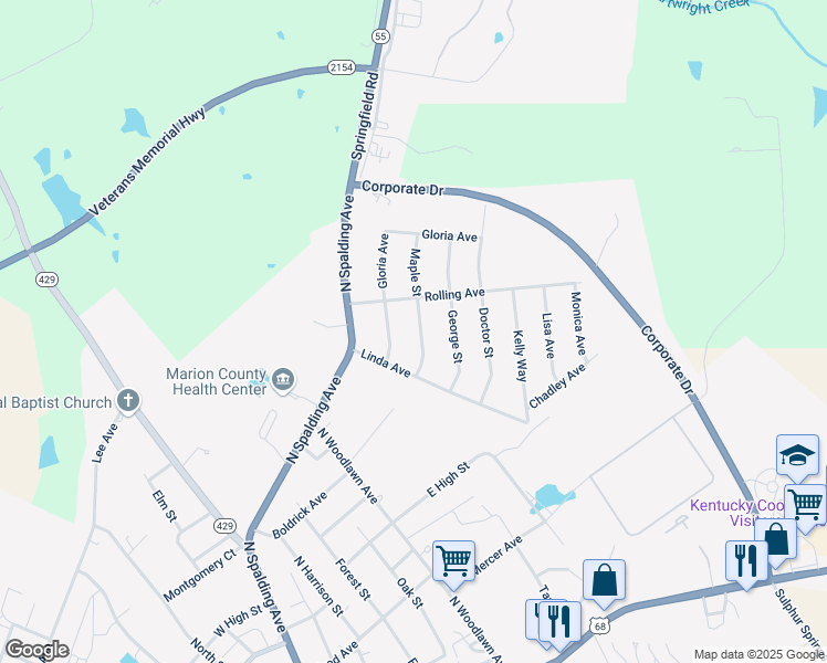 map of restaurants, bars, coffee shops, grocery stores, and more near 612 Maple Street in Lebanon