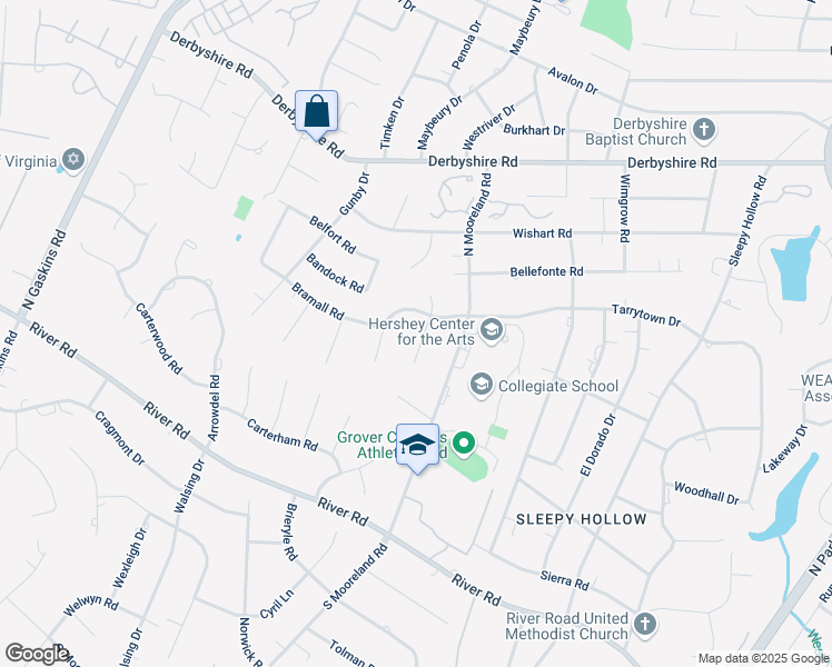 map of restaurants, bars, coffee shops, grocery stores, and more near 208 Grande Drive in Henrico