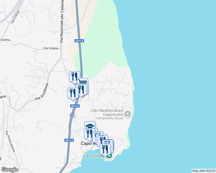 map of restaurants, bars, coffee shops, grocery stores, and more near 8 Via dei Maceratoi in Acireale
