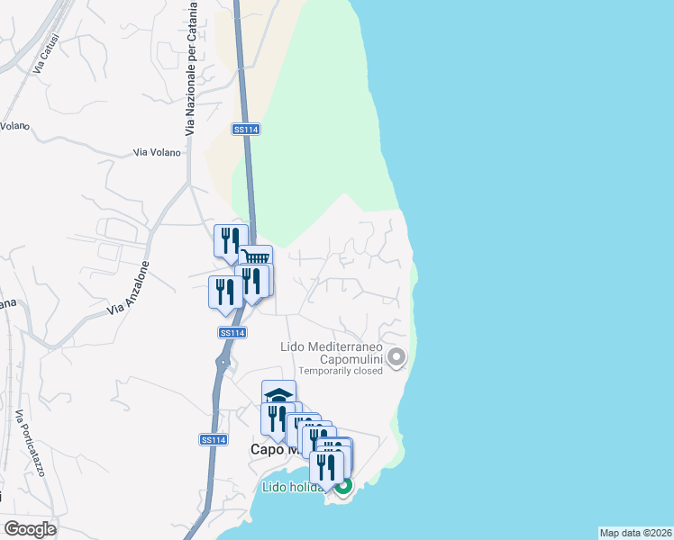 map of restaurants, bars, coffee shops, grocery stores, and more near 8 Via dei Maceratoi in Acireale