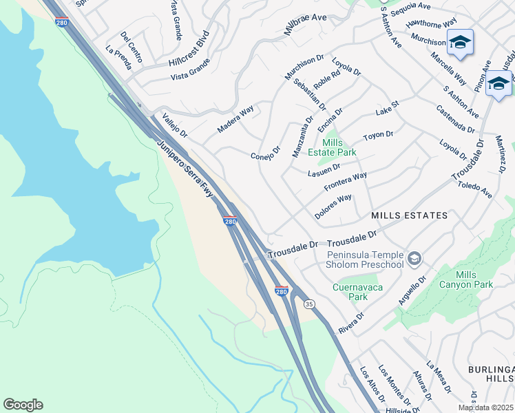 map of restaurants, bars, coffee shops, grocery stores, and more near 360 Vallejo Drive in Millbrae