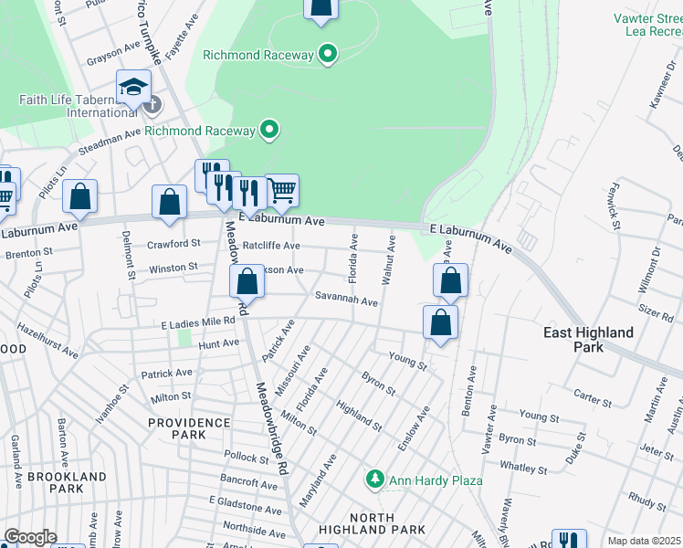 map of restaurants, bars, coffee shops, grocery stores, and more near in Richmond