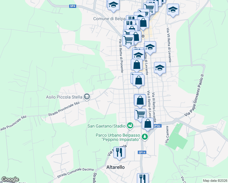 map of restaurants, bars, coffee shops, grocery stores, and more near 165 Via VIII Traversa in Belpasso