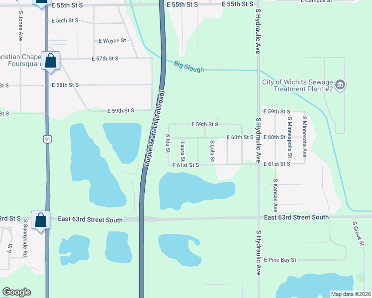 map of restaurants, bars, coffee shops, grocery stores, and more near 6111 South Pattie Street in Wichita