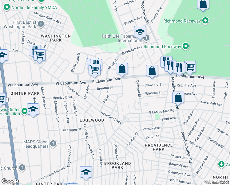 map of restaurants, bars, coffee shops, grocery stores, and more near 111 Brenton Street in Richmond