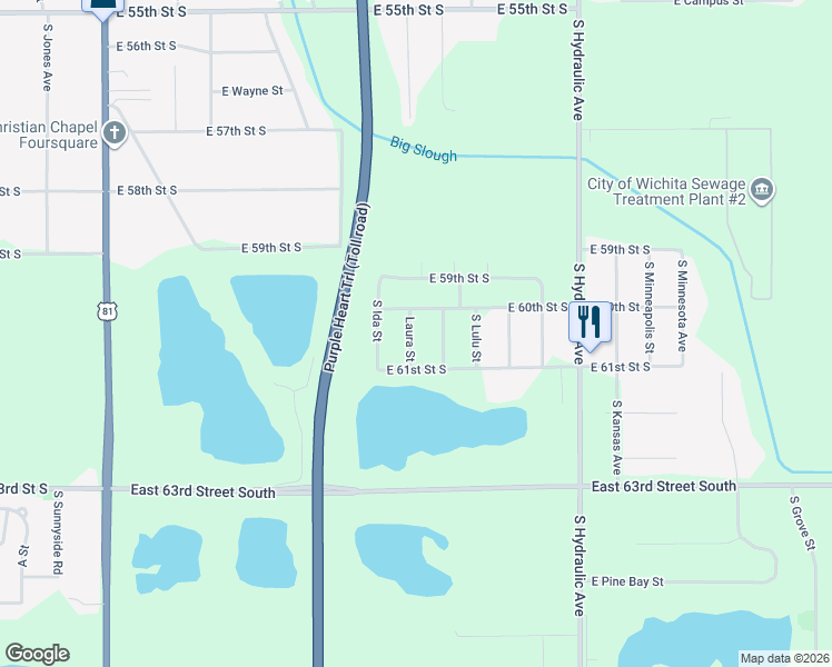 map of restaurants, bars, coffee shops, grocery stores, and more near 6111 South Pattie Street in Wichita