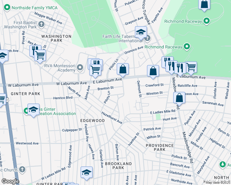 map of restaurants, bars, coffee shops, grocery stores, and more near 106 Trafton Street in Richmond