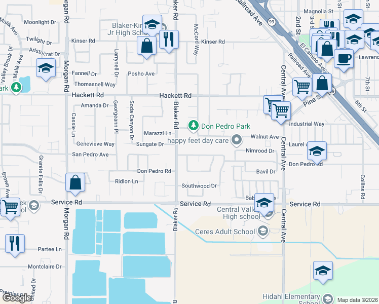 map of restaurants, bars, coffee shops, grocery stores, and more near in Ceres