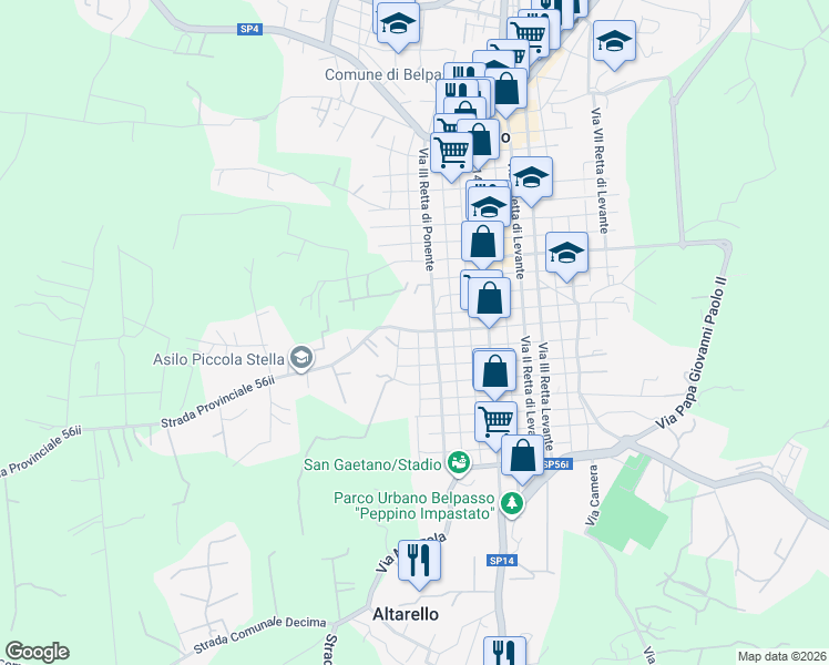 map of restaurants, bars, coffee shops, grocery stores, and more near 165 Via VIII Traversa in Belpasso