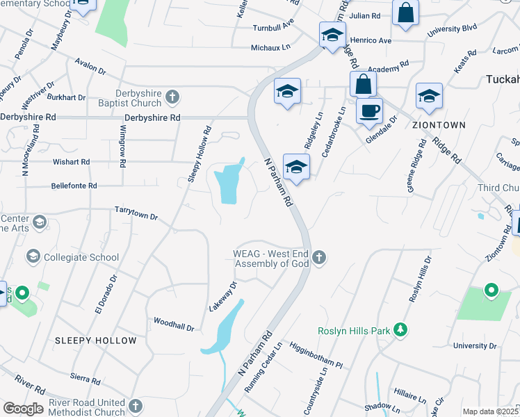 map of restaurants, bars, coffee shops, grocery stores, and more near 508 Raleigh Manor Road in Richmond