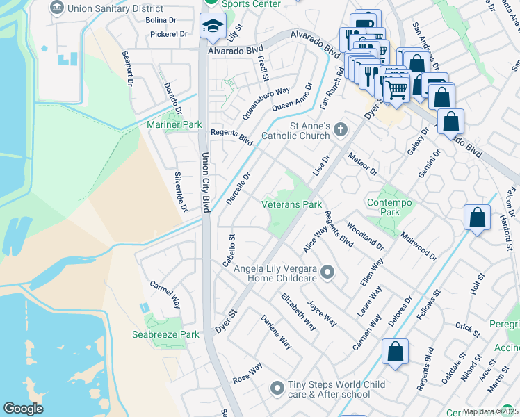 map of restaurants, bars, coffee shops, grocery stores, and more near 32206 Hall Ranch Parkway in Union City