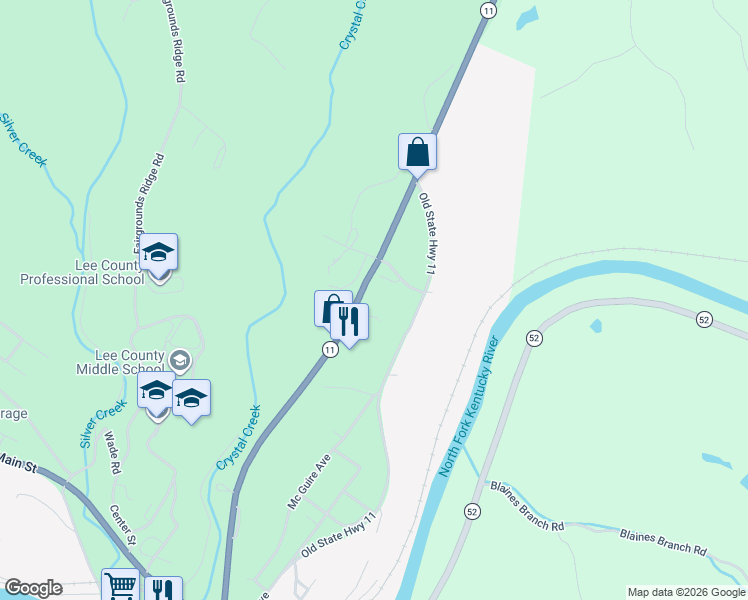 map of restaurants, bars, coffee shops, grocery stores, and more near 53 Sunset Drive in Beattyville