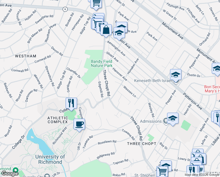 map of restaurants, bars, coffee shops, grocery stores, and more near 506 Honaker Avenue in Richmond