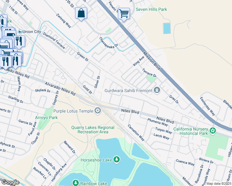 map of restaurants, bars, coffee shops, grocery stores, and more near 35312 Terra Cotta Circle in Fremont