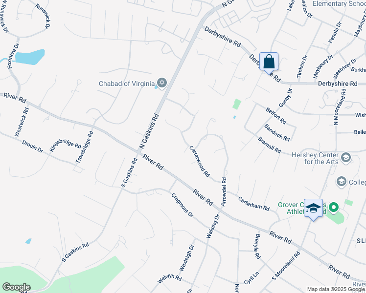 map of restaurants, bars, coffee shops, grocery stores, and more near 108 Carterwood Place in Richmond