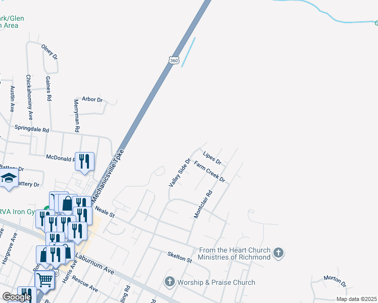 map of restaurants, bars, coffee shops, grocery stores, and more near in Richmond