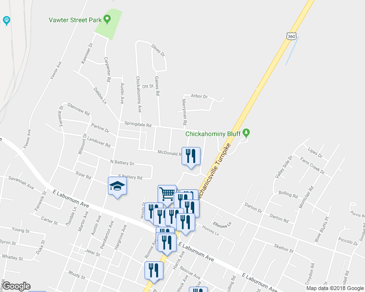 map of restaurants, bars, coffee shops, grocery stores, and more near 4204 Reading Road in Richmond