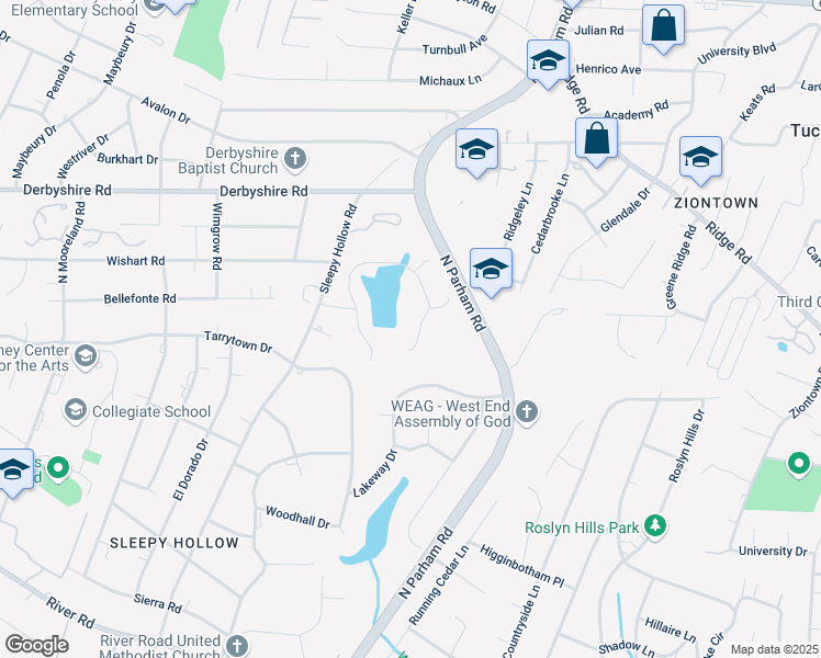 map of restaurants, bars, coffee shops, grocery stores, and more near 508 Raleigh Manor Road in Richmond