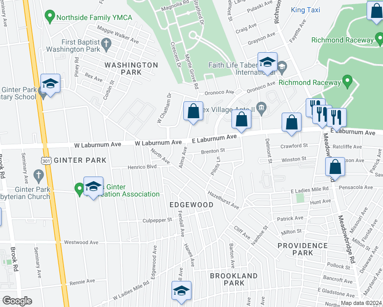 map of restaurants, bars, coffee shops, grocery stores, and more near 8 Brenton Street in Richmond