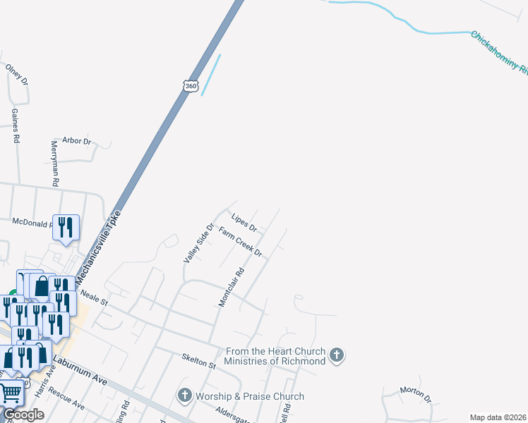 map of restaurants, bars, coffee shops, grocery stores, and more near 4217 Lipes Court in Richmond