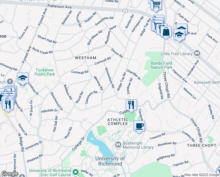 map of restaurants, bars, coffee shops, grocery stores, and more near 407 Horsepen Road in Richmond