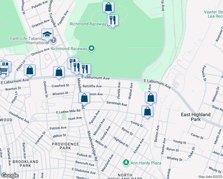 map of restaurants, bars, coffee shops, grocery stores, and more near 3907 Patrick Avenue in Richmond