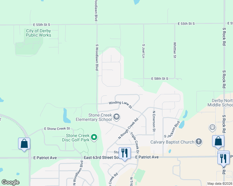 map of restaurants, bars, coffee shops, grocery stores, and more near 925 East Splitwood Way in Derby