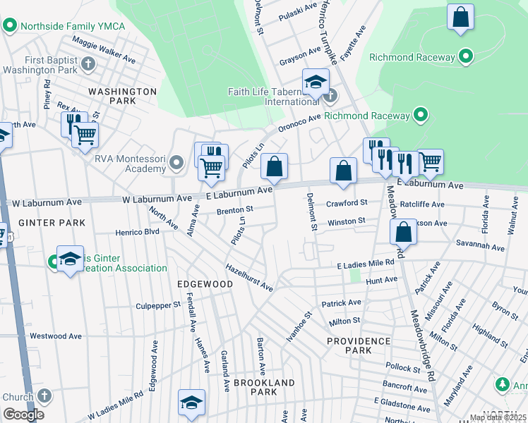 map of restaurants, bars, coffee shops, grocery stores, and more near 111 Brenton Street in Richmond
