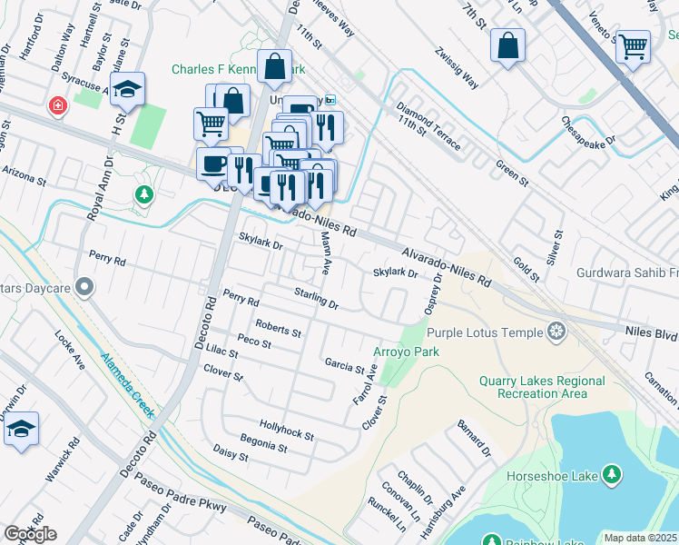 map of restaurants, bars, coffee shops, grocery stores, and more near 2230 Mann Avenue in Union City