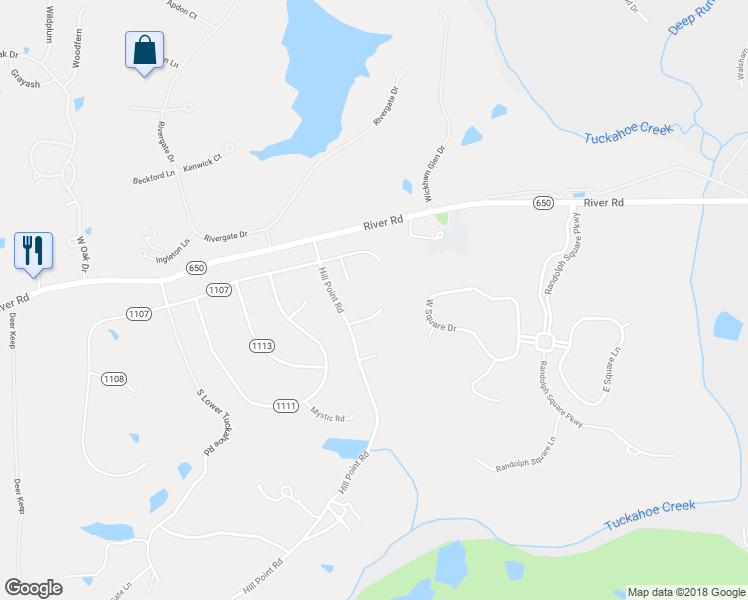 map of restaurants, bars, coffee shops, grocery stores, and more near 6 Dunaway Drive in Richmond