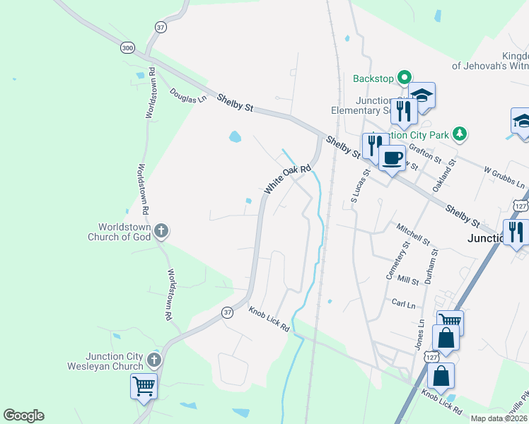 map of restaurants, bars, coffee shops, grocery stores, and more near 3430 White Oak Road in Junction City